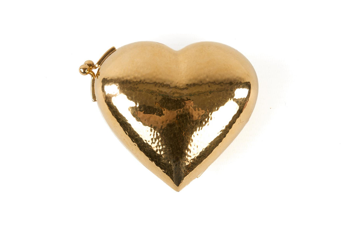 SAINT LAURENT GOLD 2026 EVENING HEART MINI BRASS CLUTCH