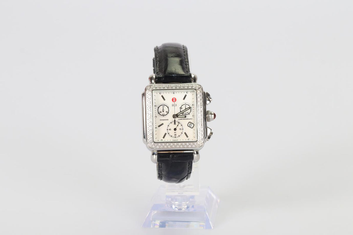MICHELE DECO 71-6000 STAINLESS STEEL AND LEATHER WRIST WATCH