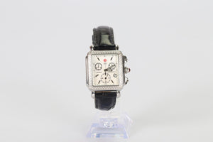 MICHELE DECO 71-6000 STAINLESS STEEL AND LEATHER WRIST WATCH