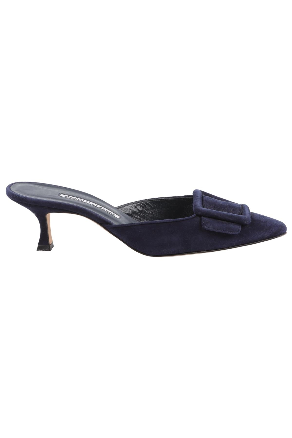 MANOLO BLAHNIK MAYSALE NAVY SUEDE MULES EU 38 UK 5 US 8