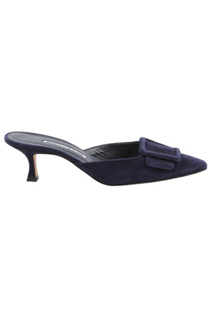 MANOLO BLAHNIK MAYSALE NAVY SUEDE MULES EU 38 UK 5 US 8