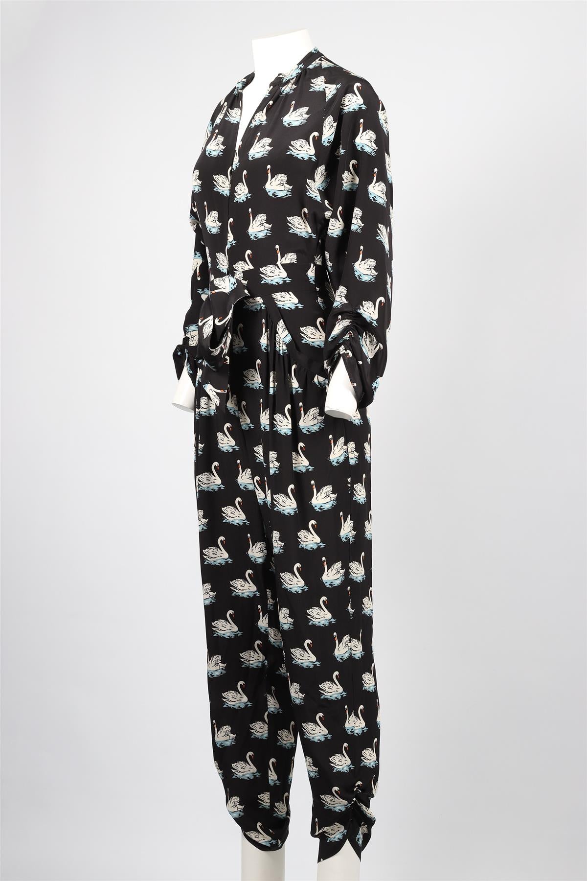 STELLA MCCARTNEY BLACK PRINTED SILK JUMPSUIT FR 38 UK 10