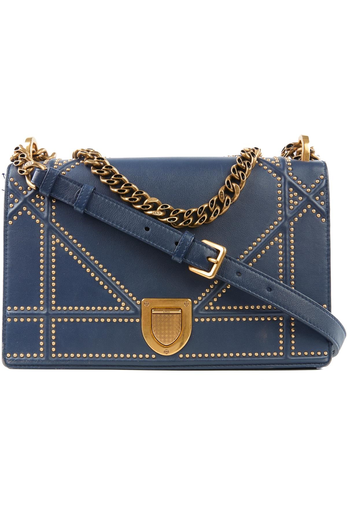 CHRISTIAN DIOR NAVY DIORAMA MEDIUM LEATHER SHOULDER BAG
