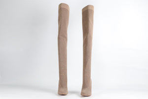 GIANVITO ROSSI BEIGE KNIT OVER THE KNEE BOOTS EU 39 UK 6 US 9