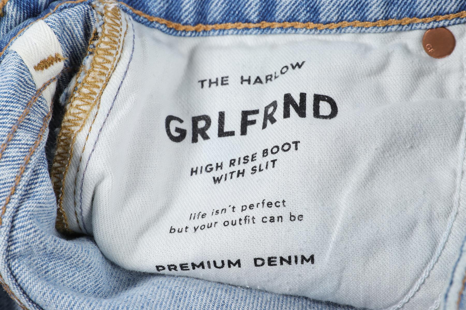 GRLFRND BLUE HIGH RISE STRAIGHT LEG JEANS W24 UK 6