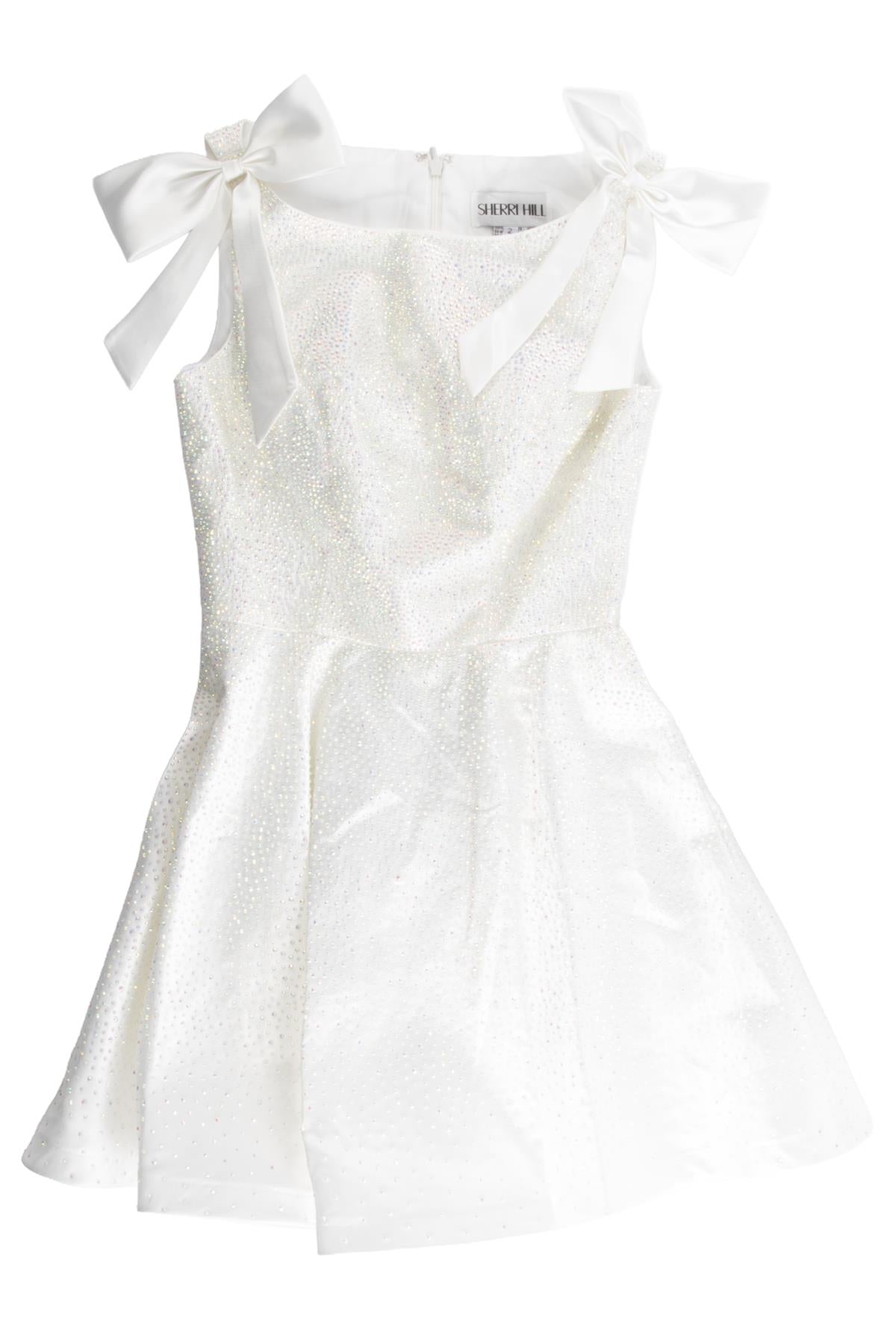 SHERRI HILL WHITE CRYSTAL MINI DRESS US 2 UK 6
