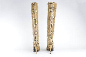 SAINT LAURENT YELLOW SNAKESKIN KNEE HIGH BOOTS EU 39.5 UK 6.5 US 9.5