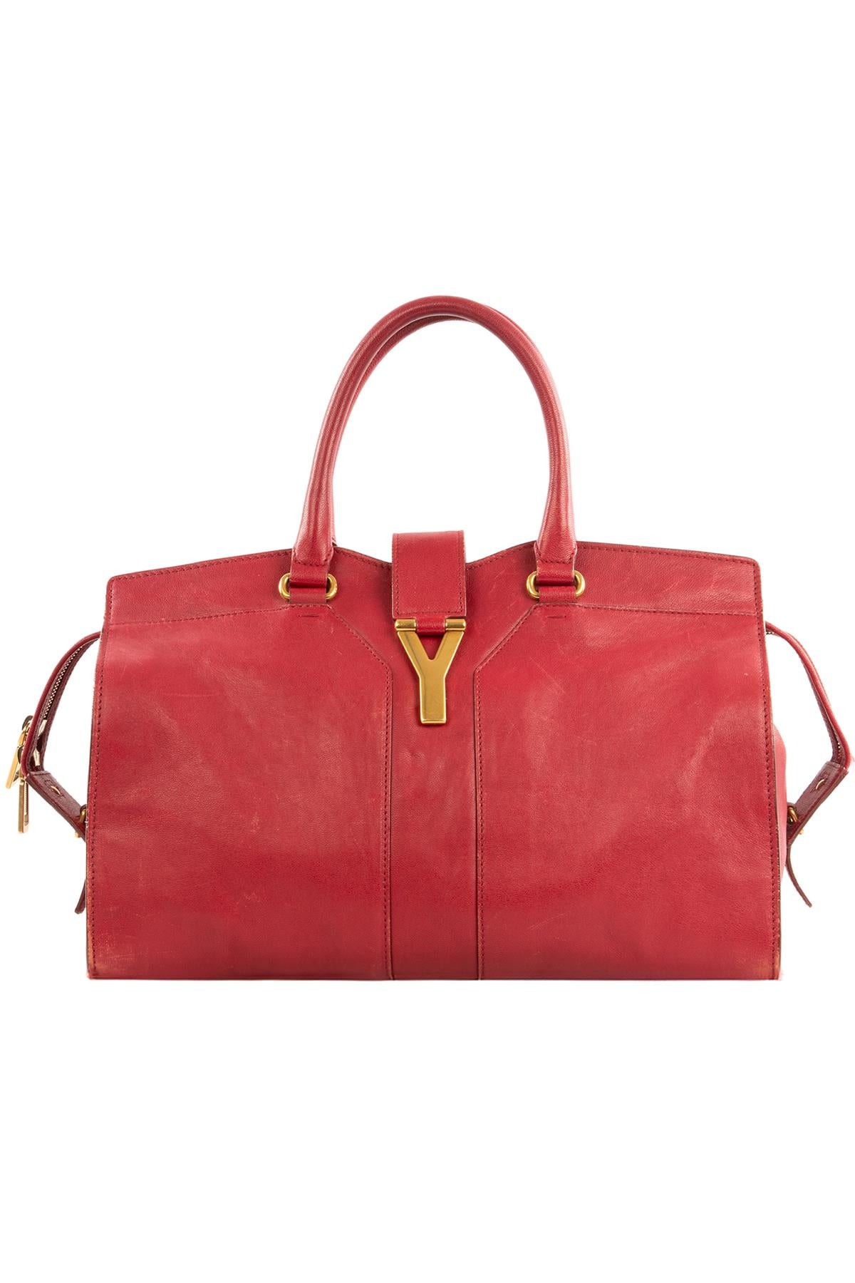 YVES SAINT LAURENT RED CABAS CHYC LEATHER TOTE BAG