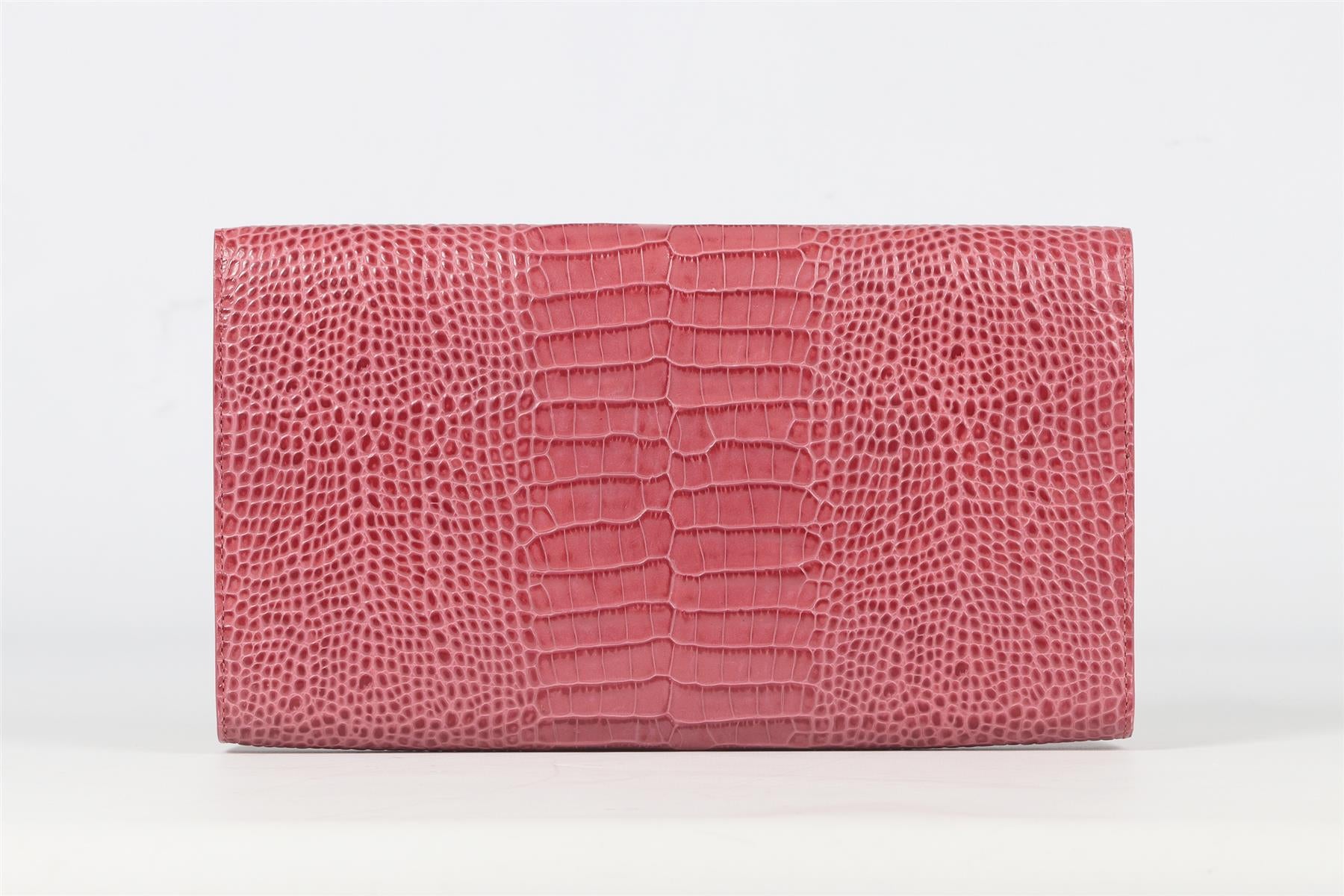 SMYTHSON OF BOND STREET PINK CROC EFFECT LEATHER TRAVEL WALLET