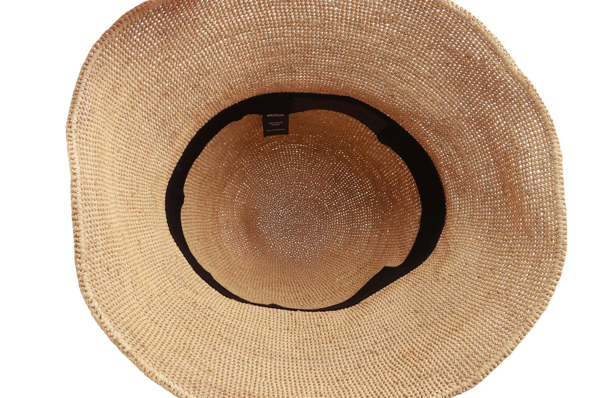 JANESSA LEONE BEIGE WOVEN HAT MEDIUM