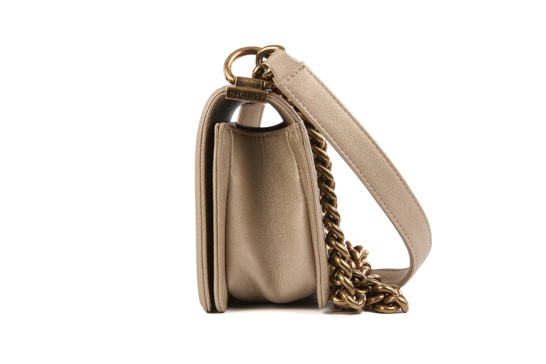 CHANEL BRONZE 2015 BOY SMALL LEATHER SHOULDER BAG