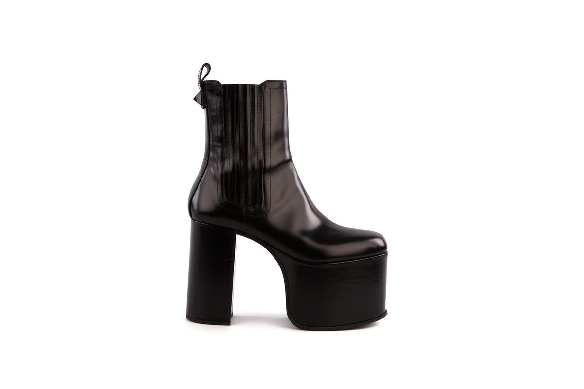 VALENTINO GARAVANI BLACK CLUB LEATHER PLATFORM ANKLE BOOTS EU 39.5 UK 6.5 US 9.5