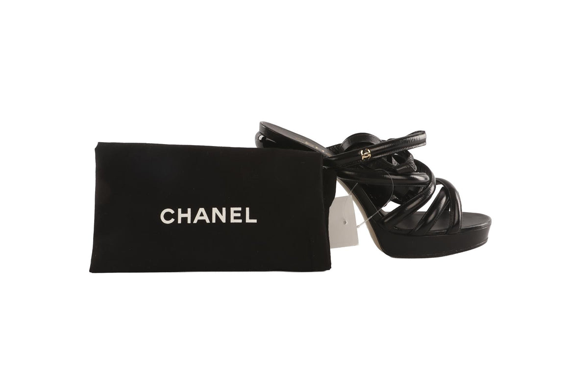 CHANEL BLACK 2018 LEATHER PLATFORM SANDALS EU 37.5