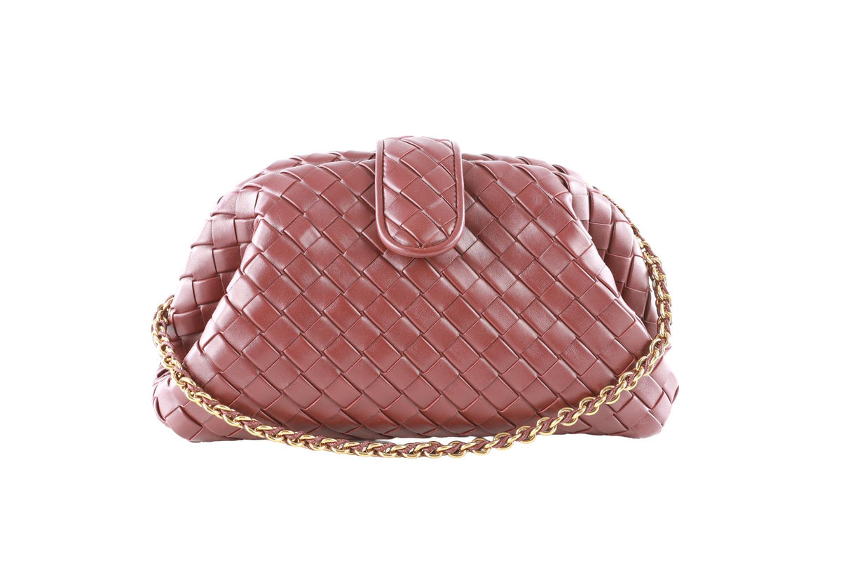 BOTTEGA VENETA BURGUNDY LAUREN 1980 TEEN SMALL INTRECCIATO LEATHER CLUTCH