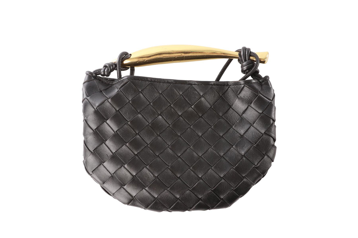 BOTTEGA VENETA BLACK SARDINE MINI INTRECCIATO LEATHER SHOULDER BAG