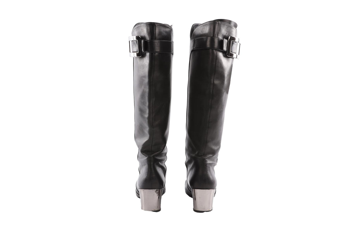 ROGER VIVIER BLACK KNEE HIGH BOOTS EU 37.5