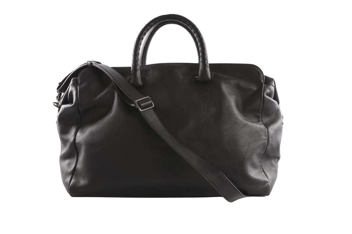 BOTTEGA VENETA BLACK MEN'S NERO LEATHER TOTE BAG
