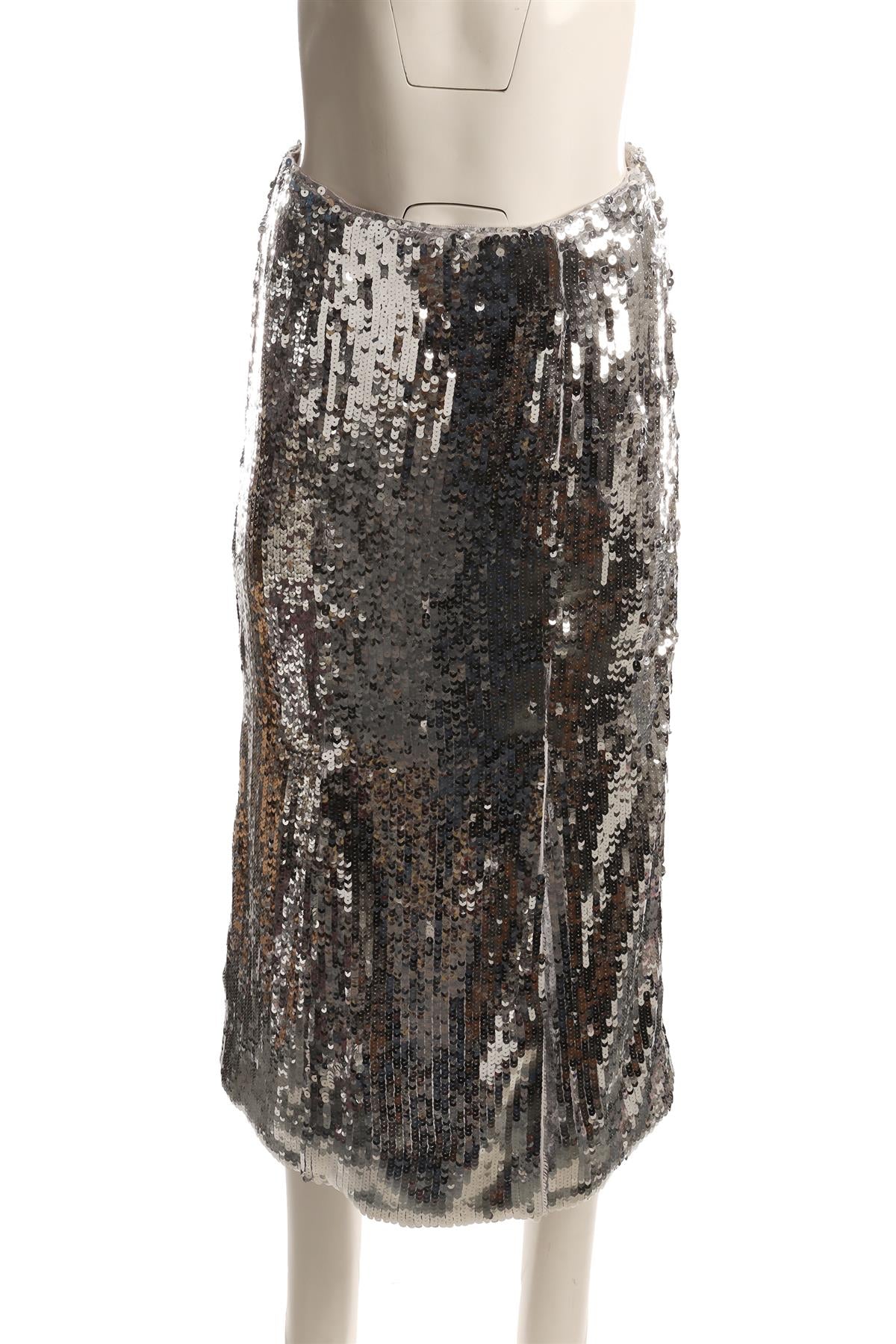 J CREW SILVER SEQUIN MIDI SKIRT US 2 UK 6