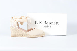 L.K.BENNETT BEIGE CANVAS WEDGE ESPADRILLES EU 39 UK 6 US 9