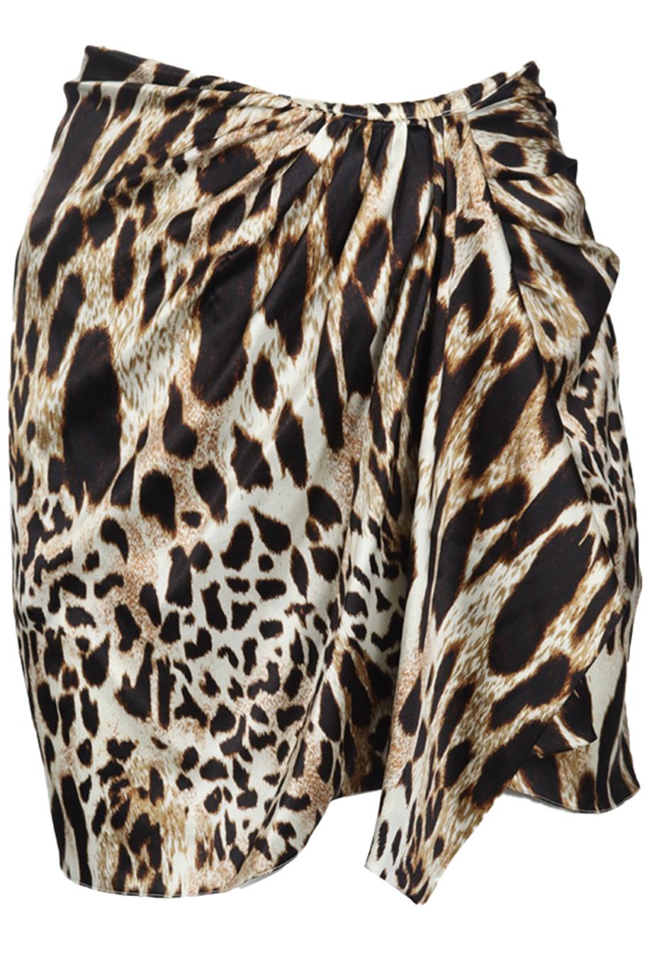 ALEXANDRE VAUTHIER DRAPED LEOPARD PRINT SILK SATIN MINI SKIRT FR 44 UK 16