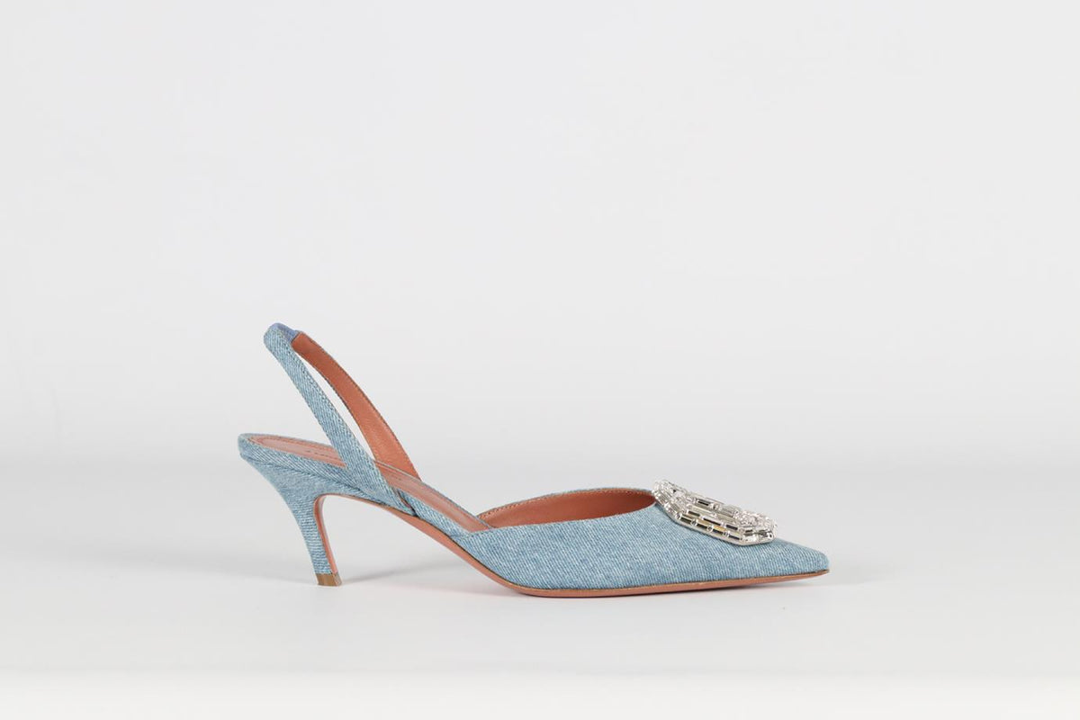 AMINA MUADDI CRYSTAL AND DENIM SLINGBACK PUMPS EU 37.5 UK 4.5 US 7.5