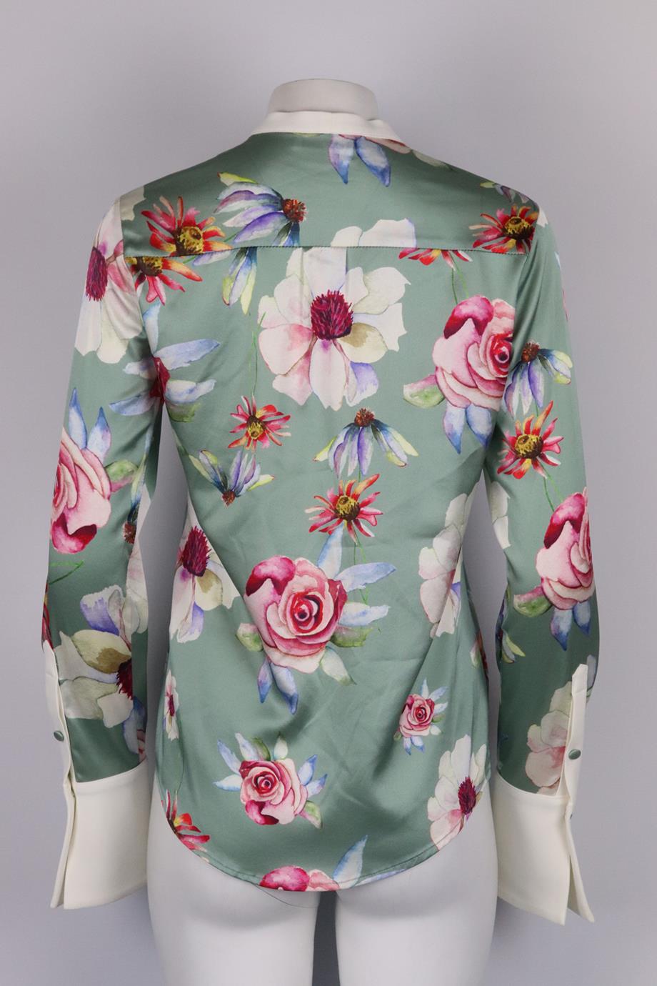 DONATA DAVIDOFF FLORAL PRINT SILK SATIN BLOUSE FR 40 UK 12