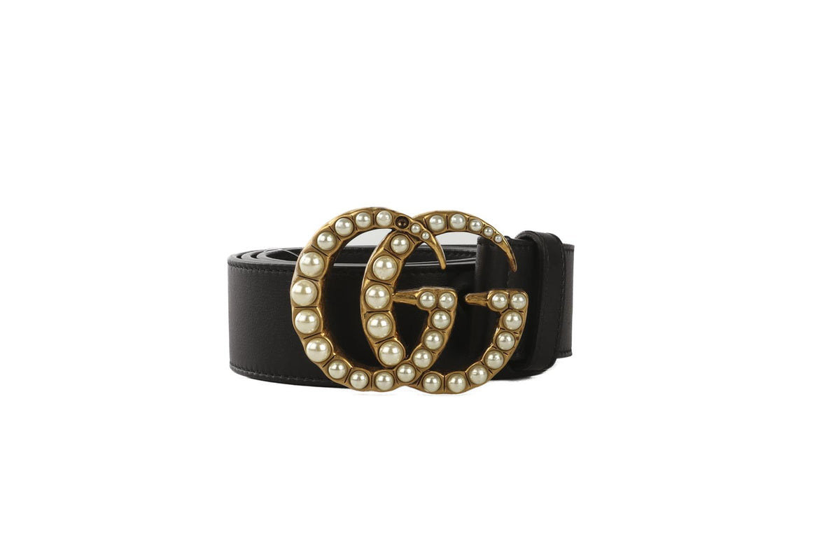 GUCCI BLACK GG LEATHER WAIST BELT 80CM