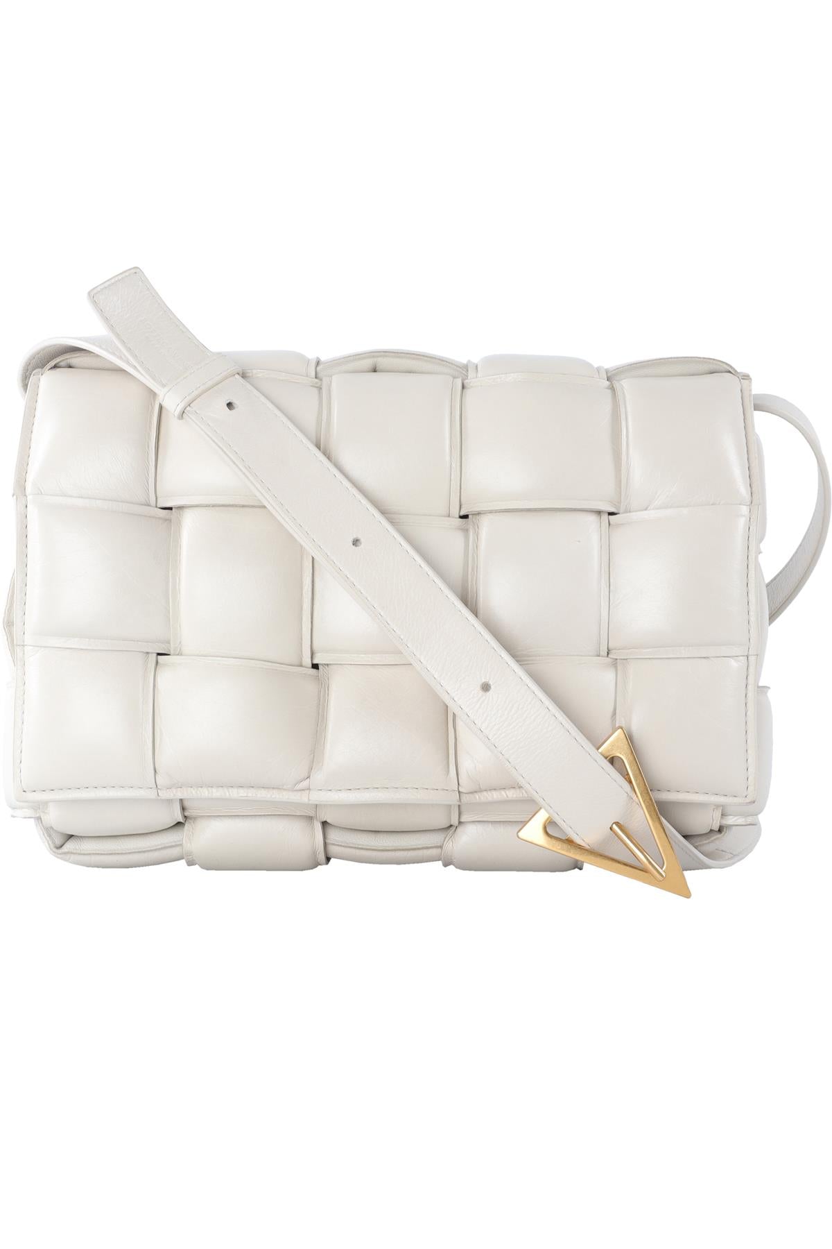 BOTTEGA VENETA ECRU CASSETTE INTRECCIATO LEATHER SHOULDER BAG