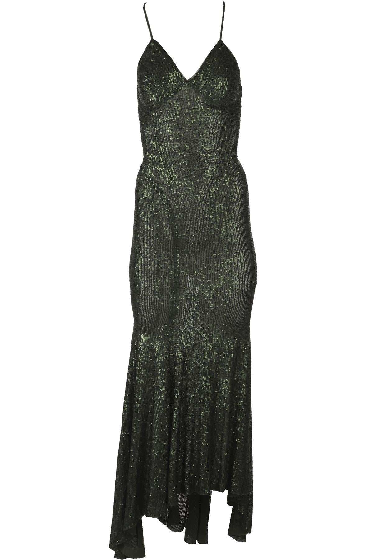 NORMA KAMALI GREEN SEQUIN MAXI DRESS XSMALL