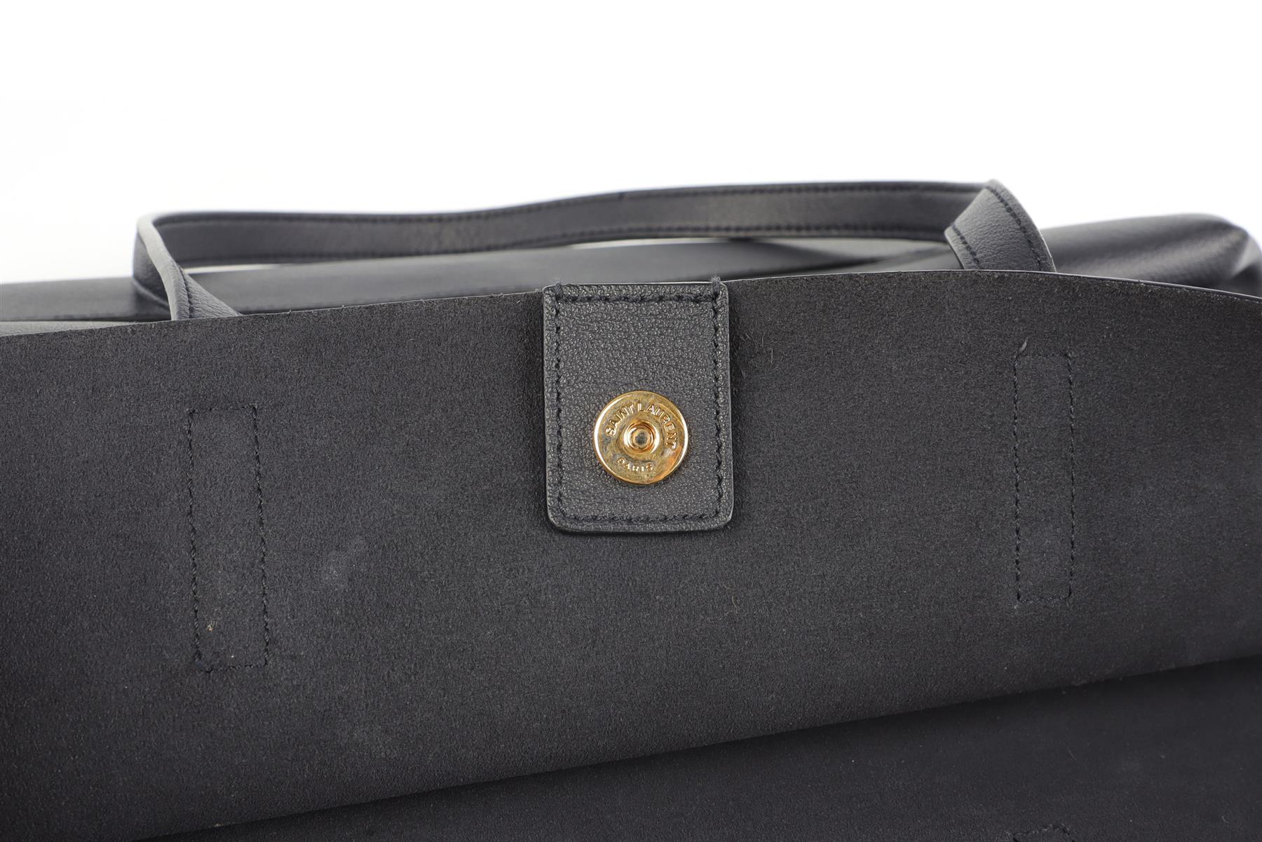 SAINT LAURENT NAVY SHOPPING E/W LEATHER TOTE BAG