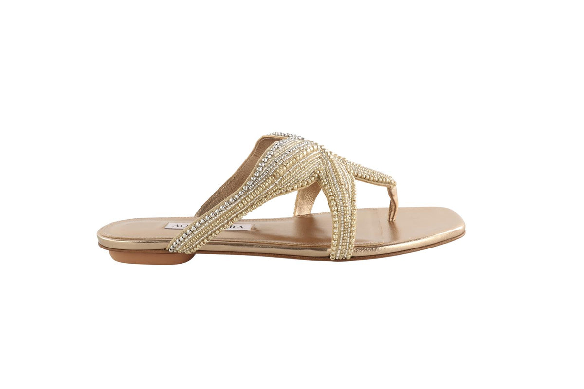 AQUAZZURA GOLD REEF STAR LEATHER SANDALS EU 37 UK 4 US 7