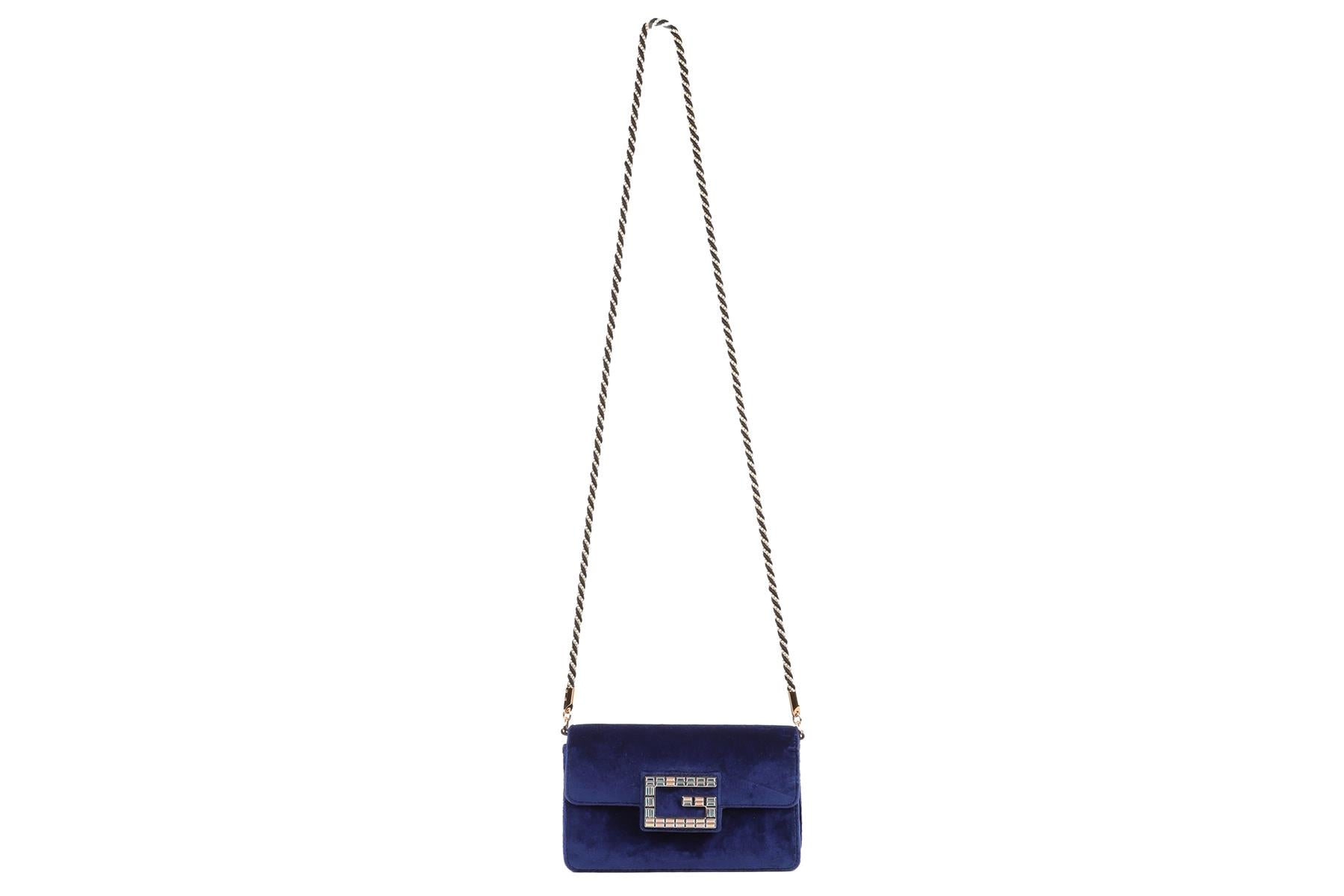 GUCCI BLUE BROADWAY SMALL VELVET SHOULDER BAG