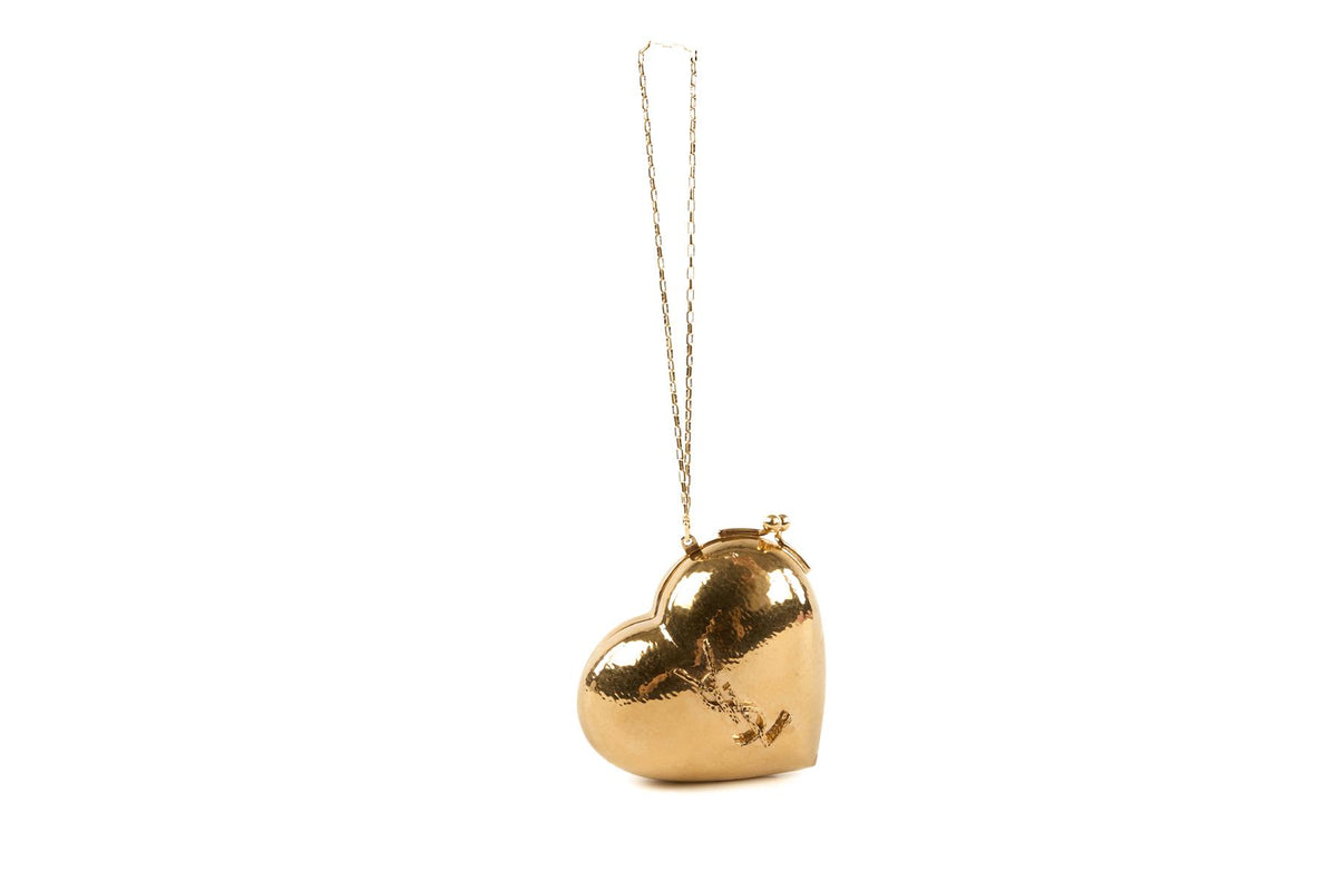 SAINT LAURENT GOLD 2026 EVENING HEART MINI BRASS CLUTCH
