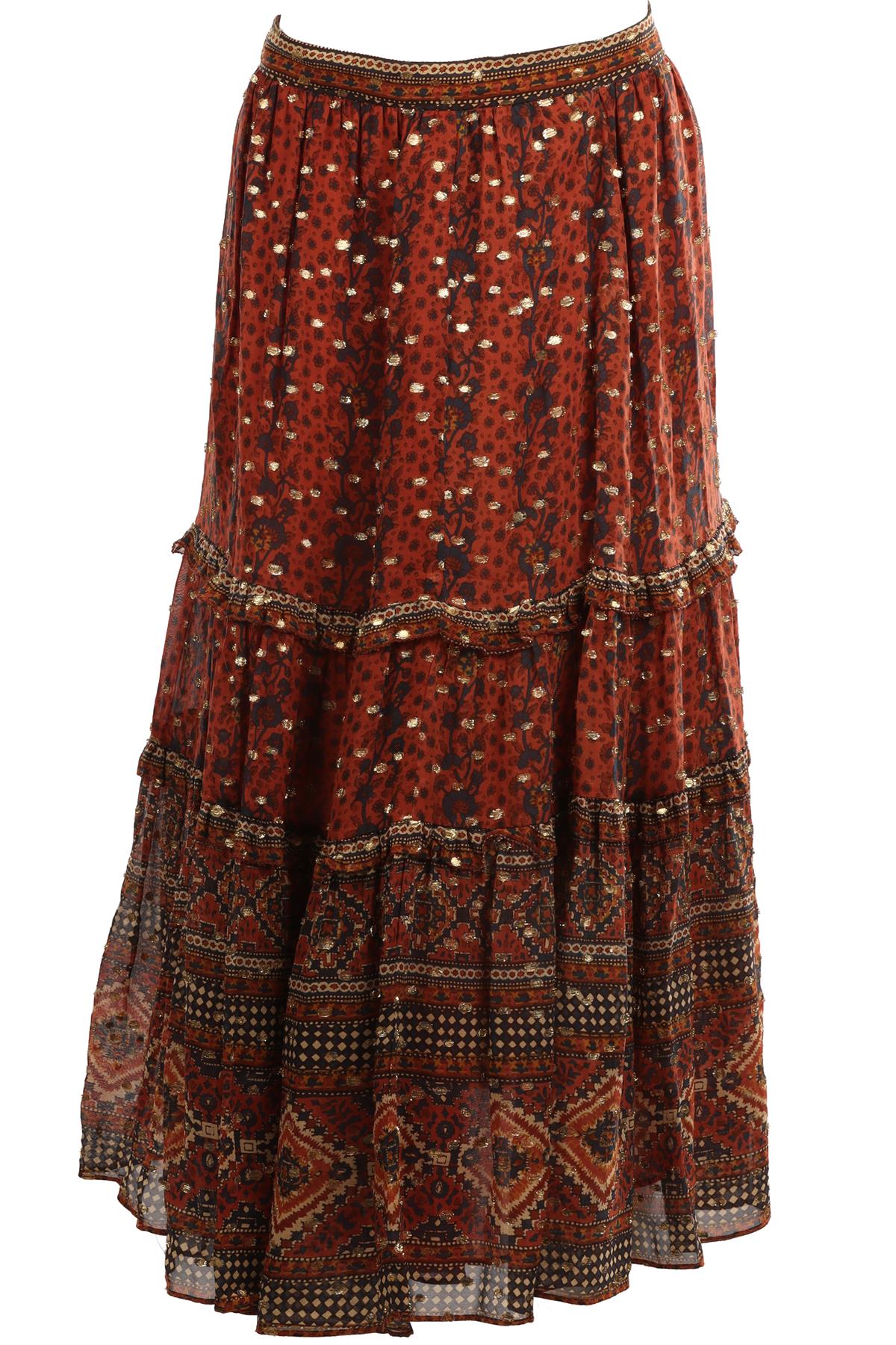 ULLA JOHNSON BROWN SILK MIDI SKIRT US 2 UK 6