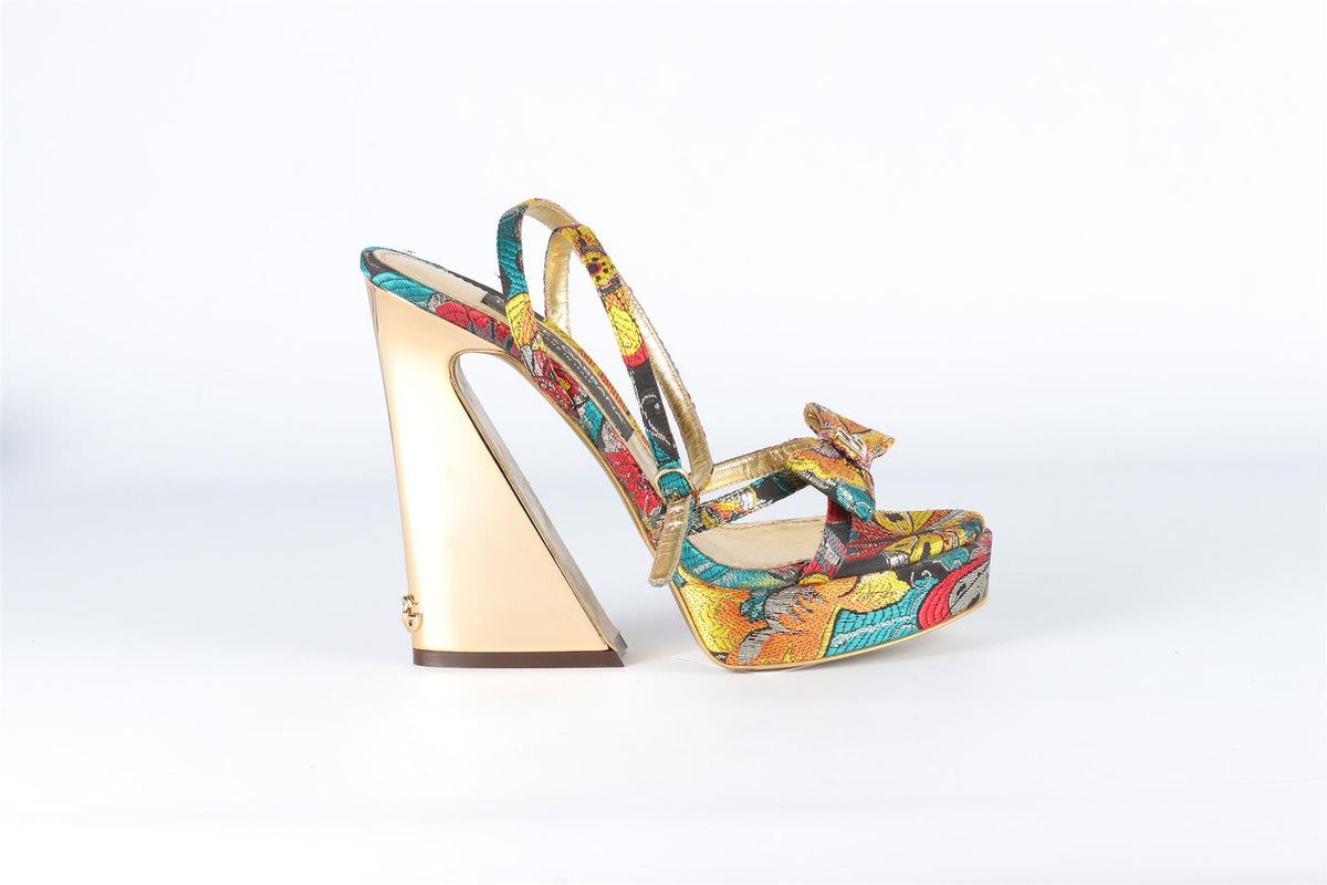 DOLCE & GABBANA GOLD JACQUARD SANDALS EU 38 UK 5 US 8