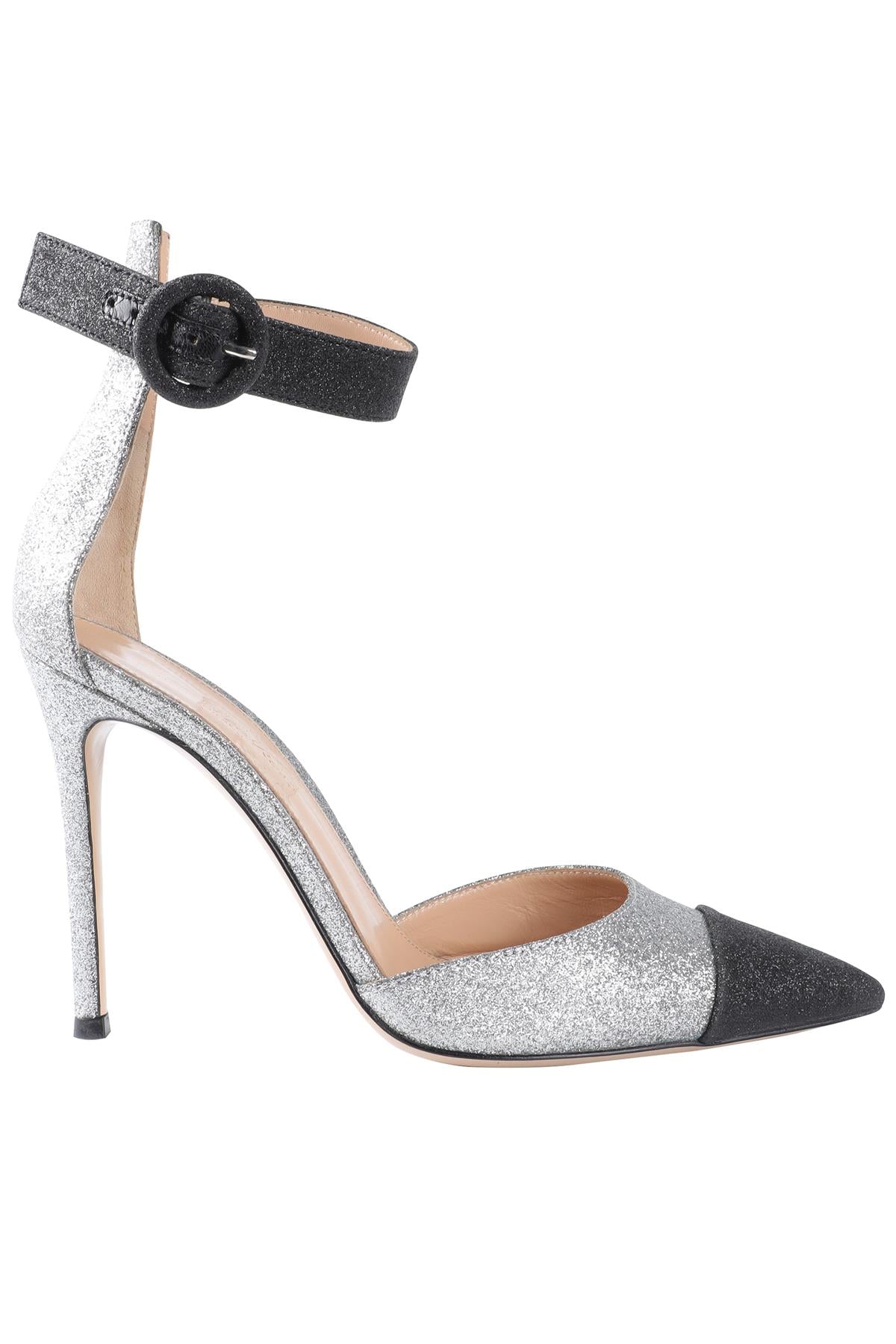 GIANVITO ROSSI SILVER GLITTER PUMPS EU 37 UK 4 US 7