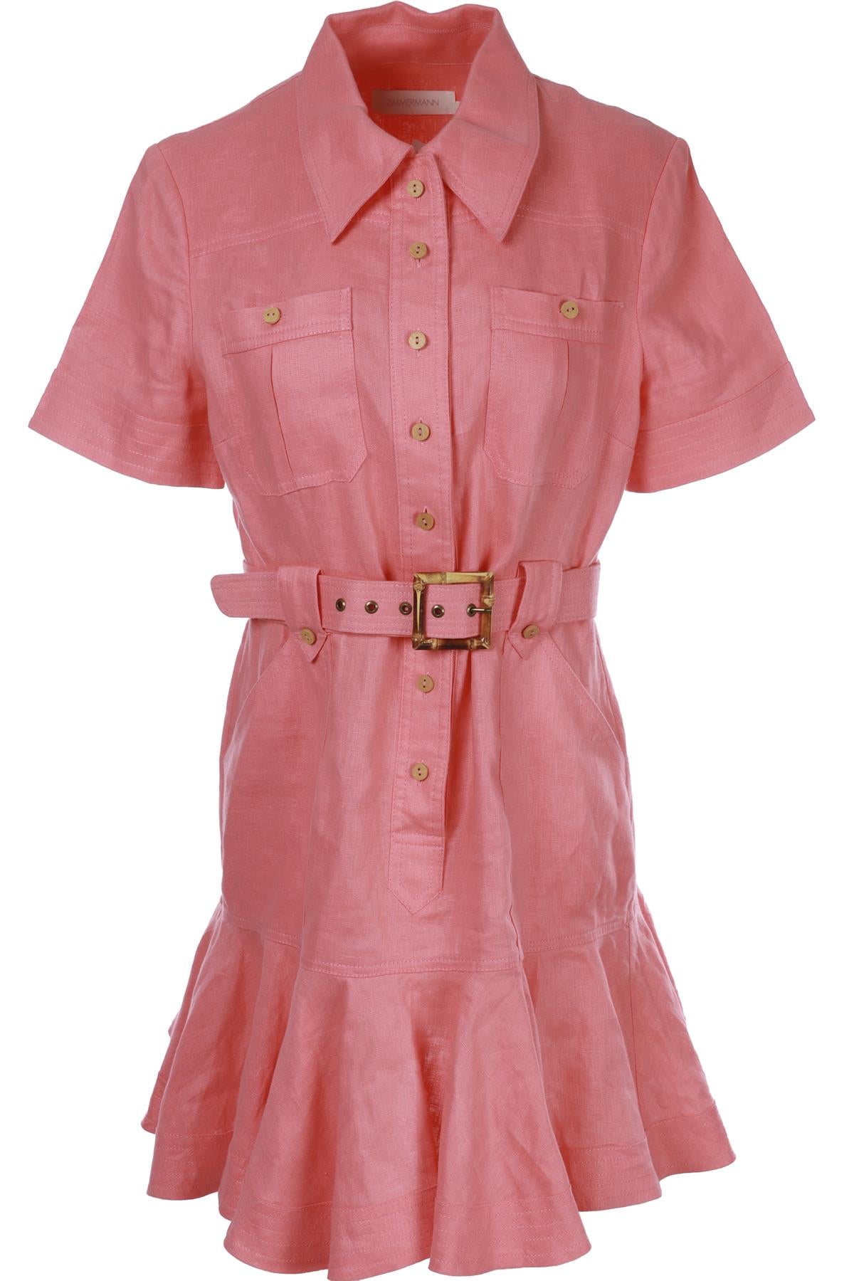 ZIMMERMANN PINK LINEN MIDI DRESS 2 UK 12