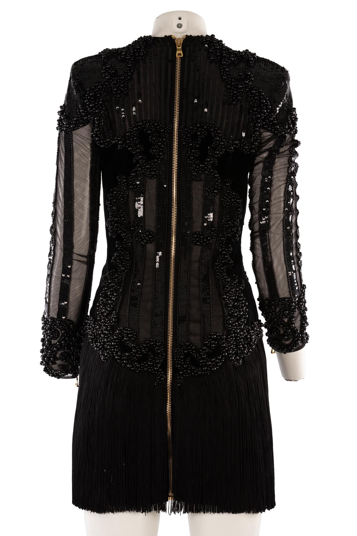 BALMAIN BLACK VELVET MINI DRESS FR 36 UK 8