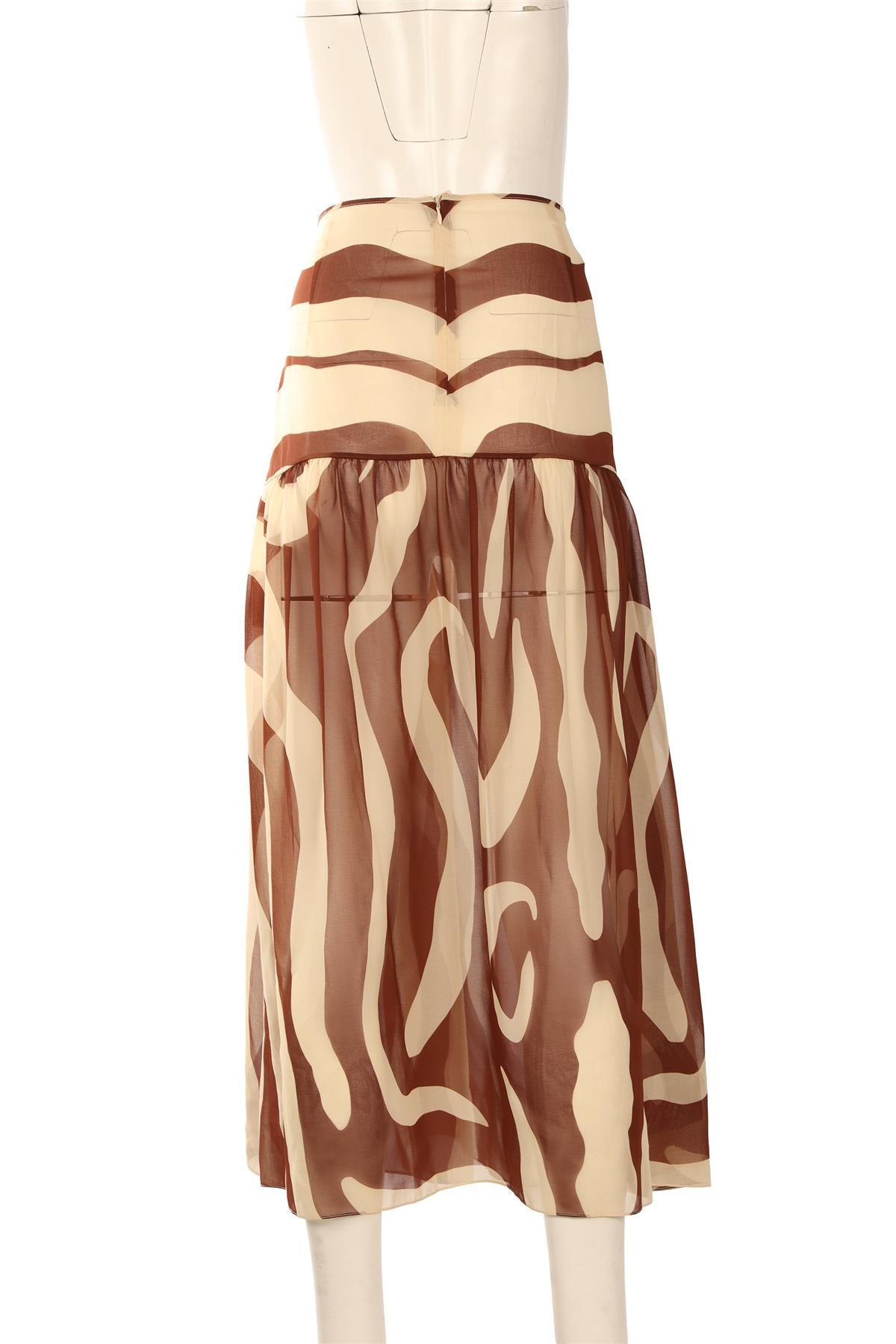 JOHANNA ORTIZ BROWN CHIFFON MIDI SKIRT UK 10