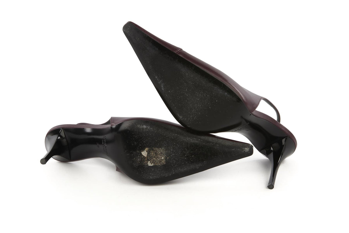 SAINT LAURENT MAROON LEATHER SLINGBACK PUMPS EU 39 UK 6 US 9