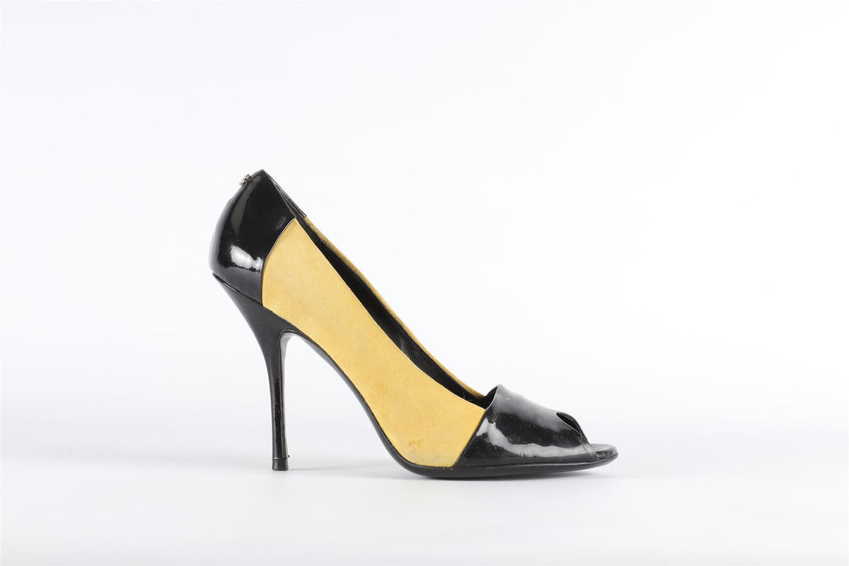 GUCCI YELLOW AND BLACK SUEDE AND PATENT LEATHER PUMPS US 7.5 UK 4.5 US 7.5