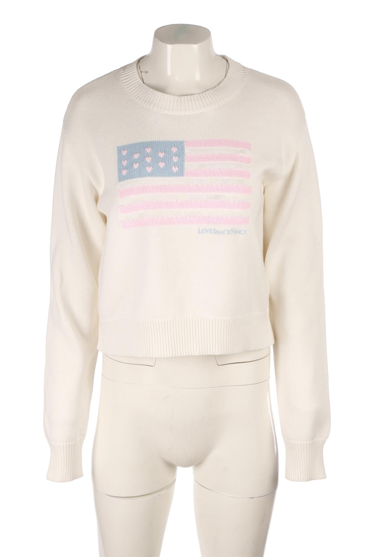 LOVESHACKFANCY WHITE COTTON SWEATER XXSMALL