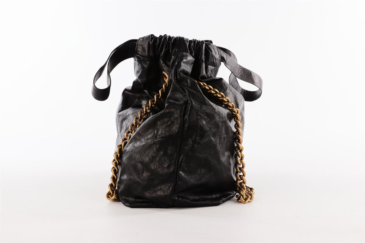 BALENCIAGA BLACK CRUSH SMALL LEATHER TOTE BAG