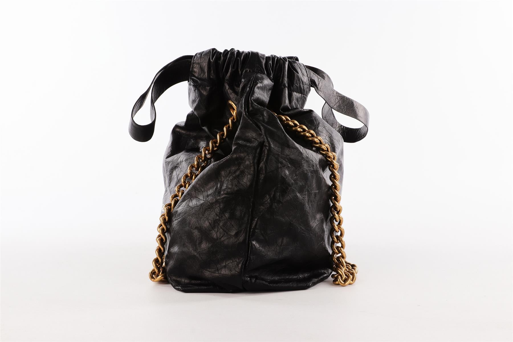 BALENCIAGA BLACK CRUSH SMALL LEATHER TOTE BAG