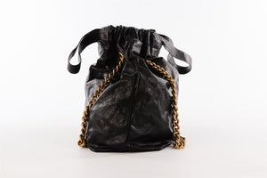 BALENCIAGA BLACK CRUSH SMALL LEATHER TOTE BAG