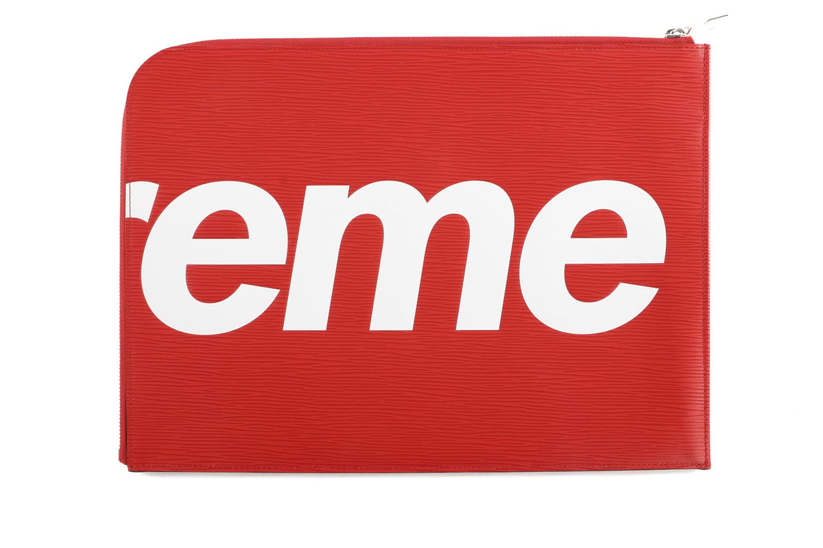 LOUIS VUITTON + SUPREME RED 2017 POCHETTE JOUR GM EPI LEATHER CLUTCH