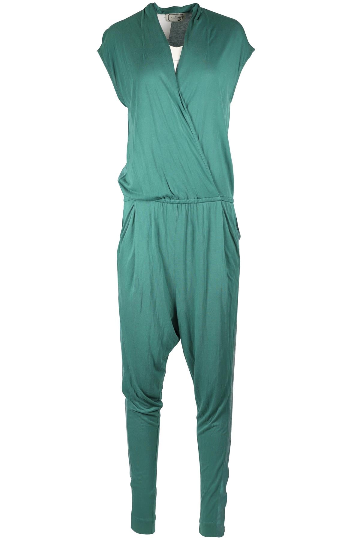 BY MALENE BIRGER GREEN JERSEY AND SILK BLEND JUMPSUIT SMALL