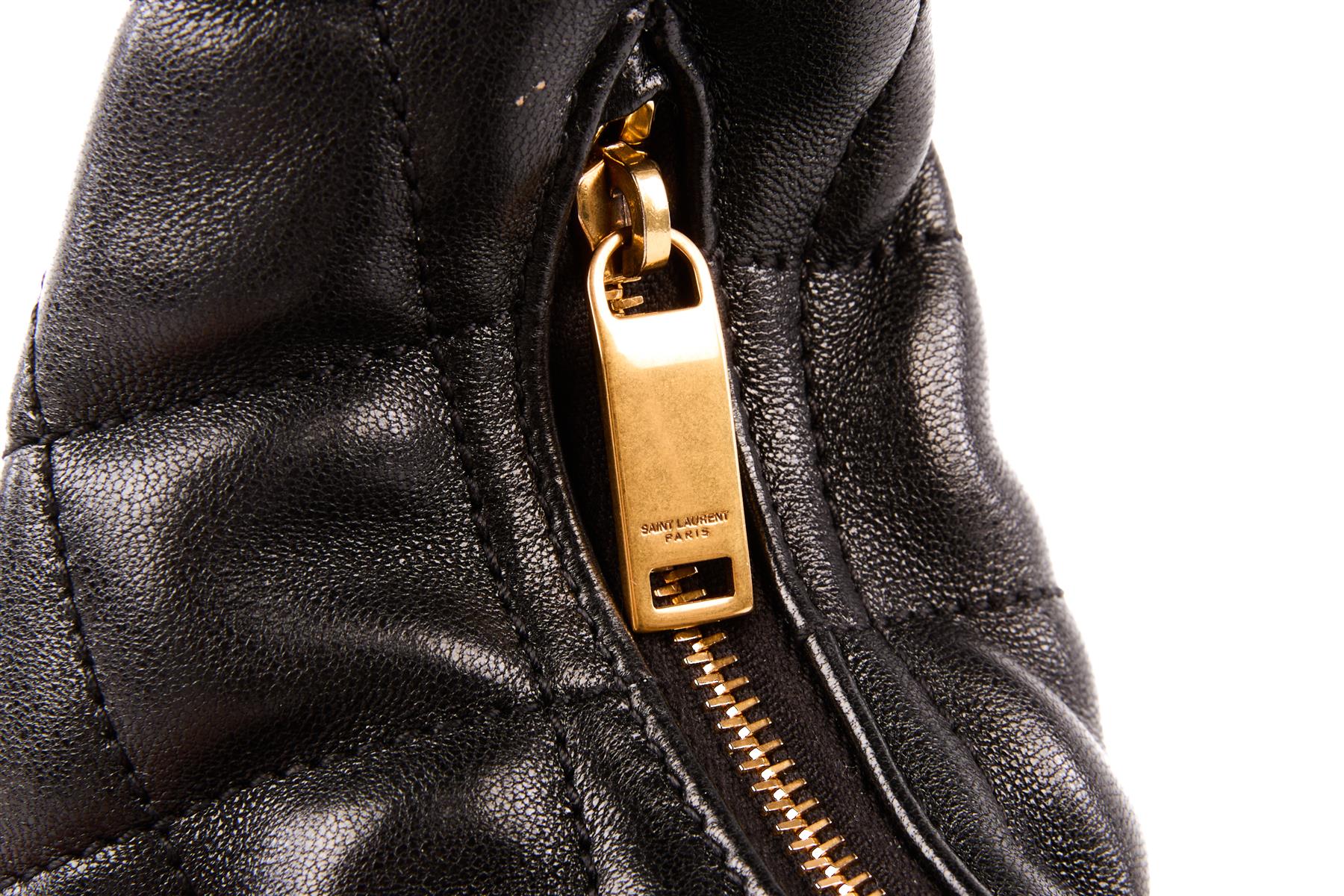 SAINT LAURENT BLACK ICARINO QUILTED LEATHER TOTE BAG