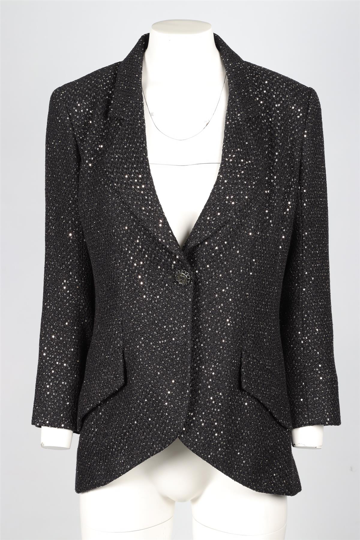CHANEL BLACK 2011 SEQUIN AND COTTON BLAZER FR 38 UK 10