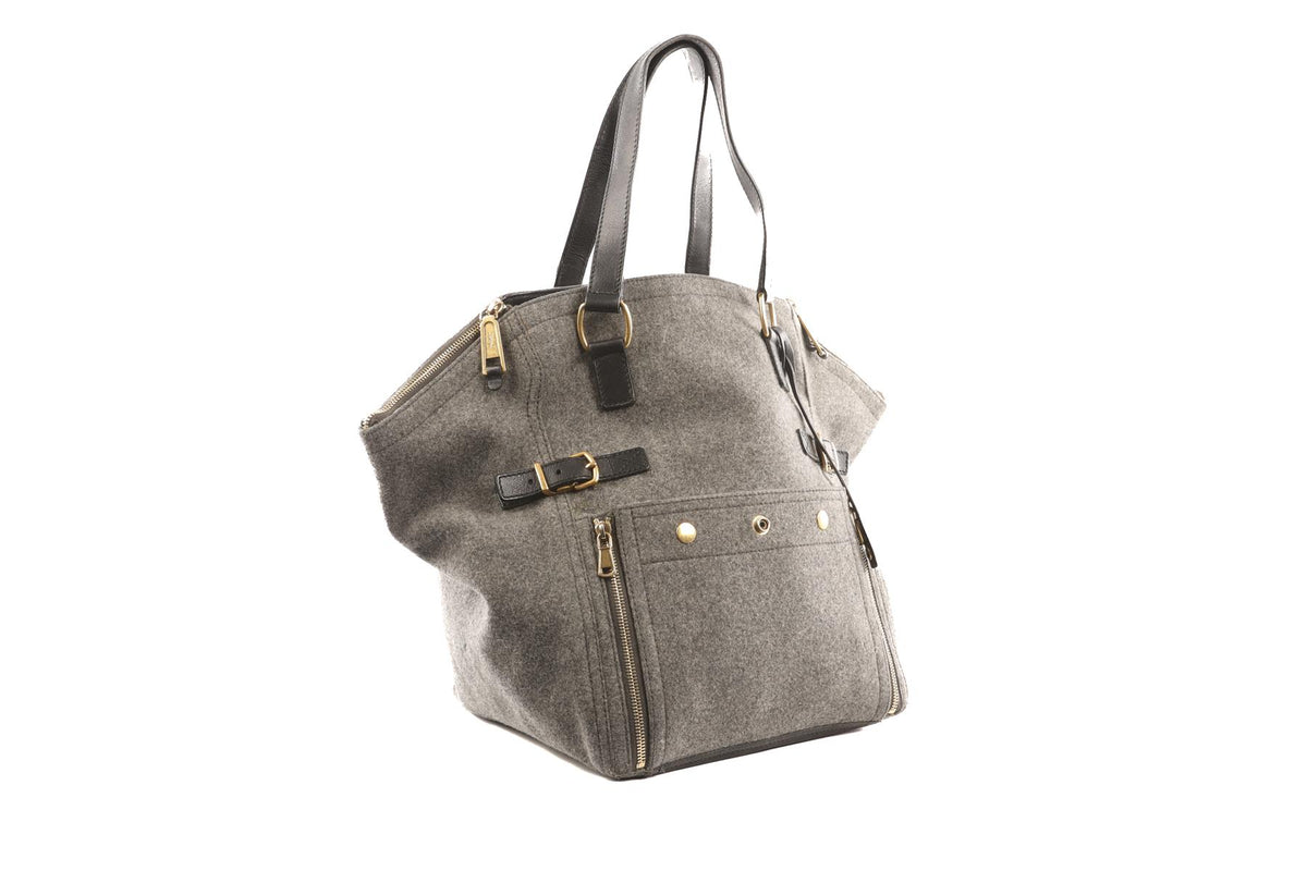 YVES SAINT LAURENT GREY DOWNTOWN FELT TOTE BAG